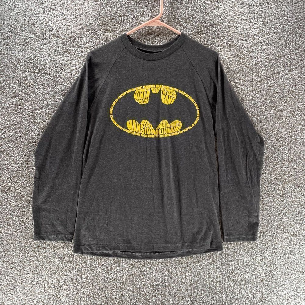 Batman Shirt Mens Small Gray DC Comics Long Sleeve Logo Cotton‎ Casual Superhero